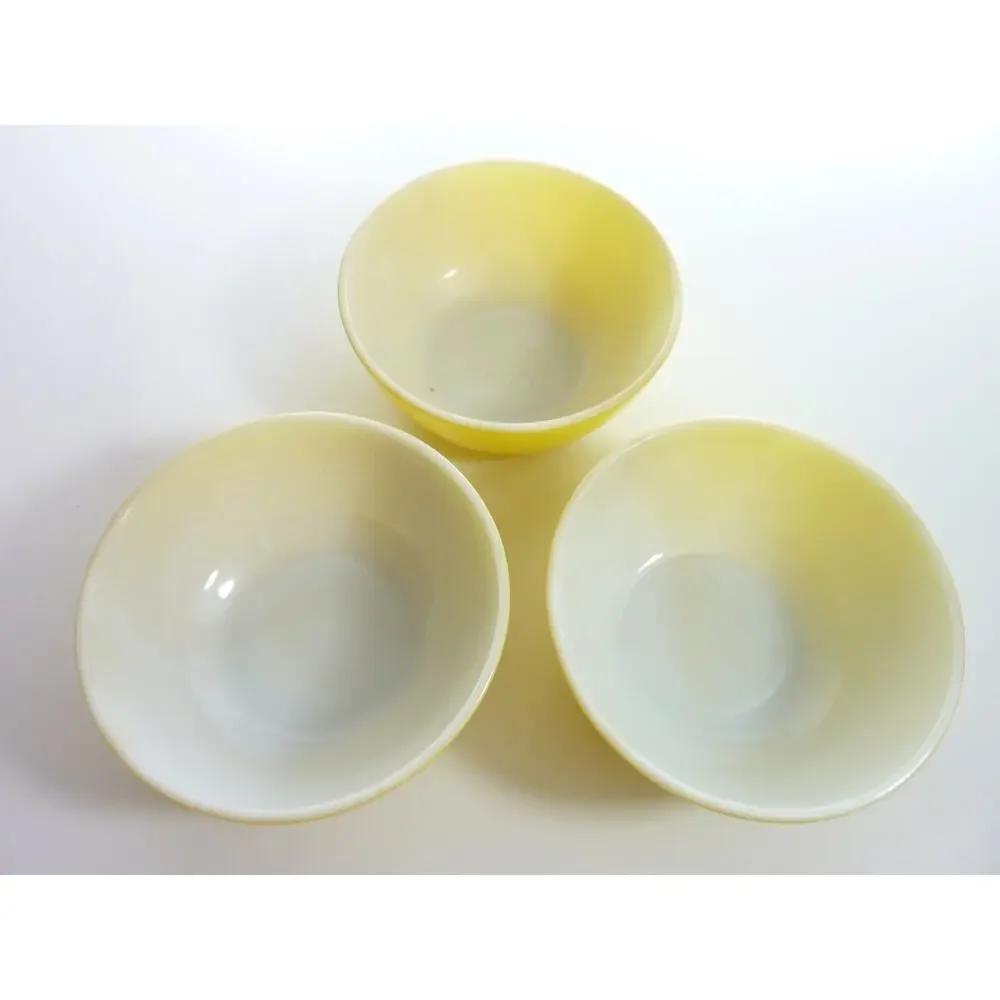 Vintage Yellow Textured Glass Bowls Set of 3 Retro Small Dessert Dishes 4.75